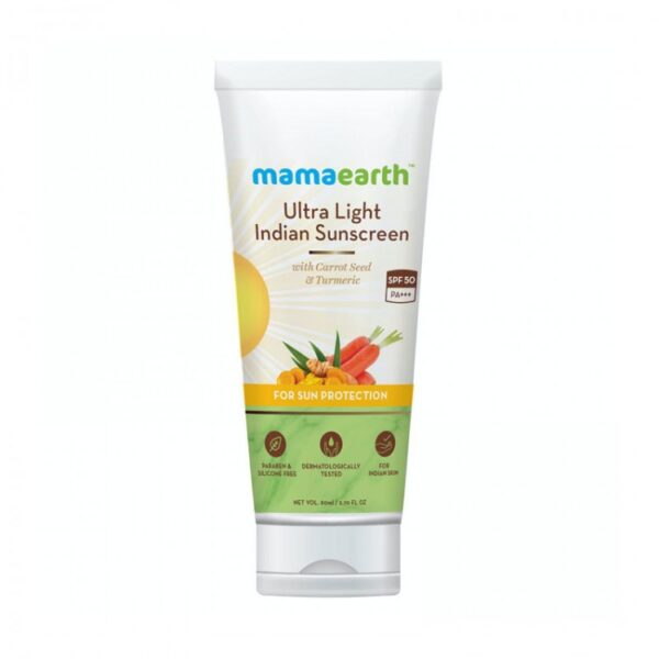 Mamaearth ultra light indian sunscreen with Carrot Seed, Turmeric and SPF 50 PA+++ – Size: 80ml