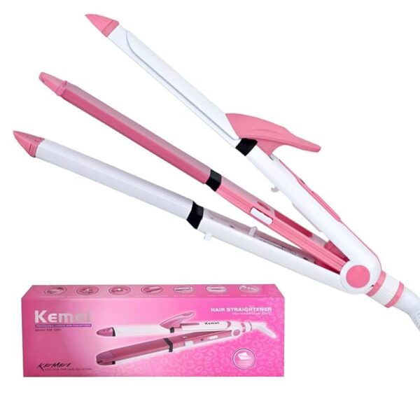 Kemei KM-1291 Professional 3 in 1 Hair Straightener Cum Curler And Crimper Iron
